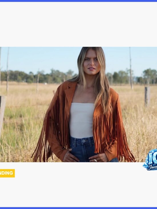 Faux Suede Fringe Motorcycle Cropped Jacket with Tassel Design - Picture 7 of 7